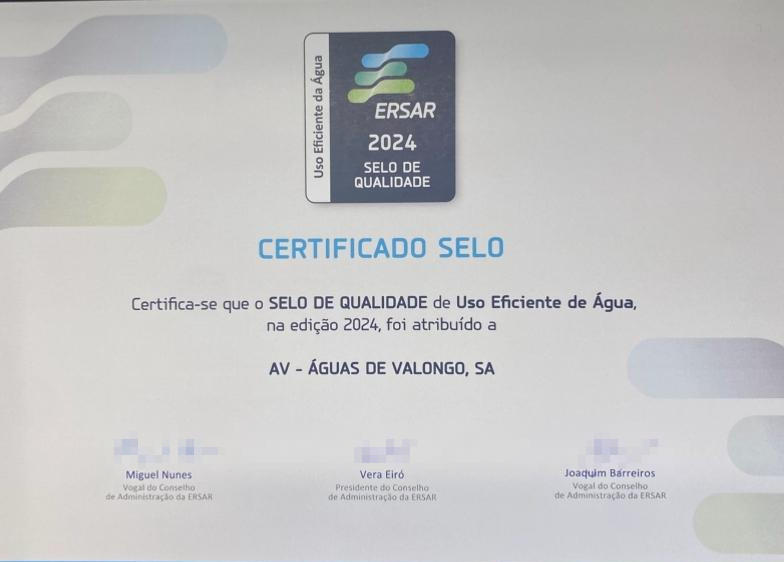 Águas de Valongo distinguida com Selo de Qualidade na categoria Uso Eficiente da Água